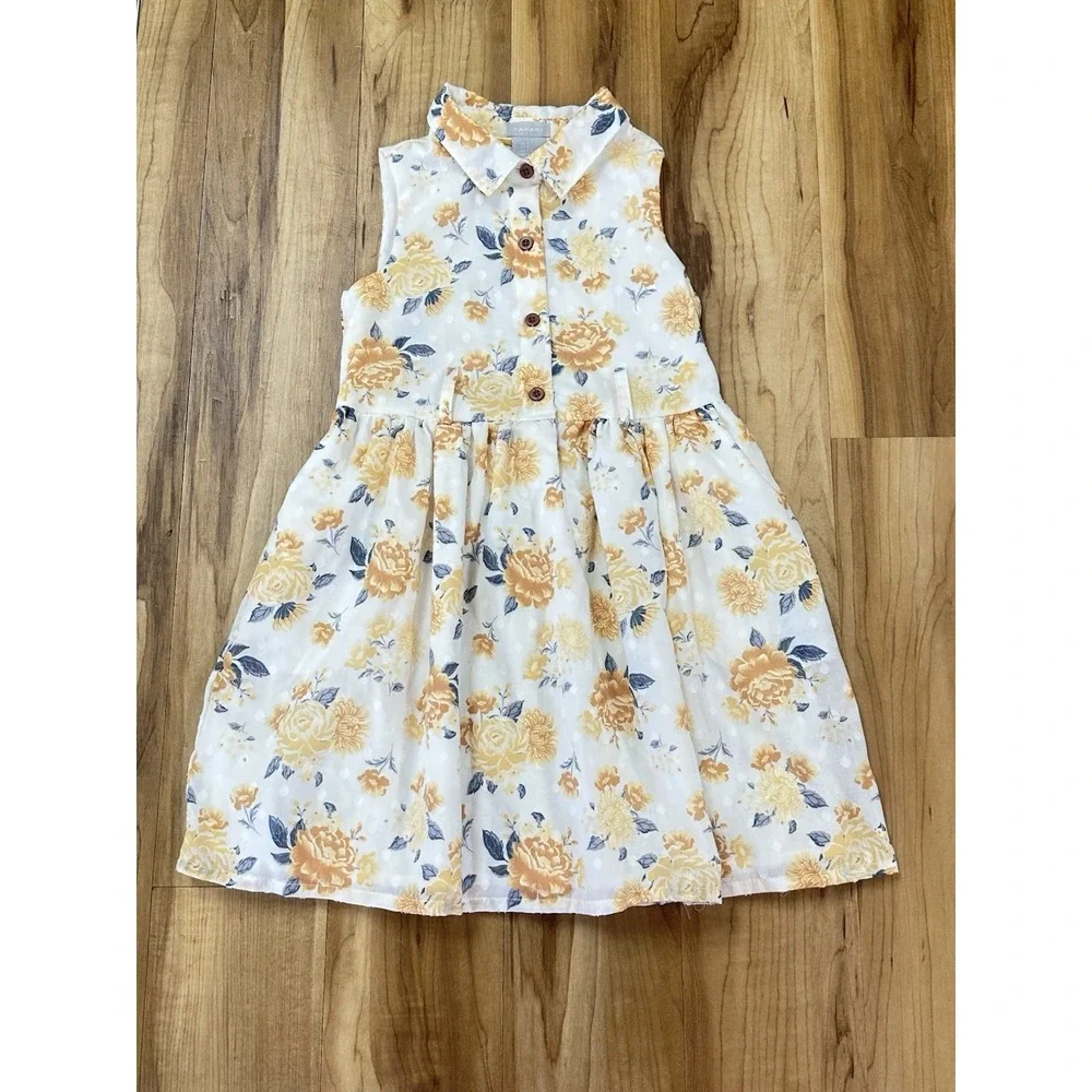 Tahari Girls Floral Collared Sleeveless Belted Dress With Headband Size 6
